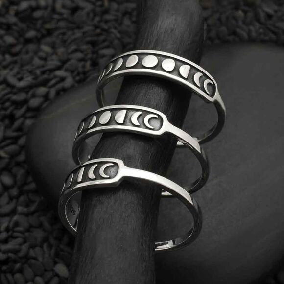 Artisan Sterling Silver Moon Phases Stacking Band Ring - Picture 2 of 5